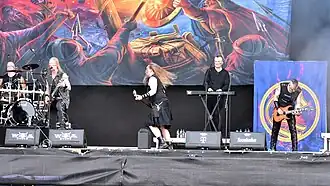 Ensiferum at Wacken Open Air 2023. L–R: Janne Parviainen, Petri Lindroos, Sami Hinkka, Pekka Montin, Markus Toivonen