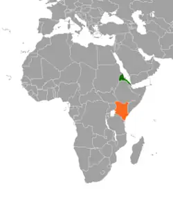 Map indicating locations of Eritrea and Kenya