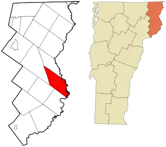 Location in Essex County and the state of Vermont.