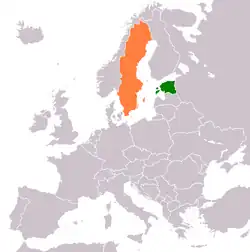 Map indicating locations of Estonia and Sweden