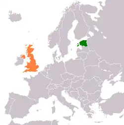 Map indicating locations of Estonia and United Kingdom