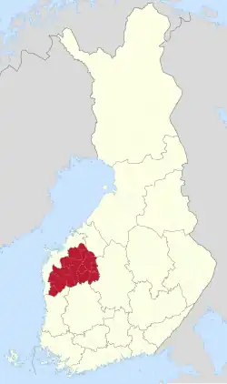 South Ostrobothnia on a map of Finland
