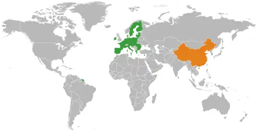 Map indicating locations of European Union and China