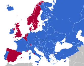 Image 3A map of Europe exhibiting the continent's monarchies (red) and republics (blue) (from Monarch)