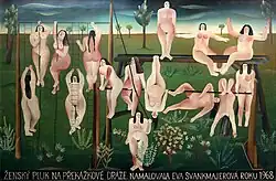 Women's Regiment on an Hurdle Course, 1968, oil, 80x120 cm