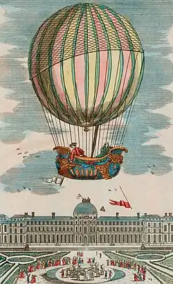 Jacques Alexandre César Charles and Marie-Noël Robert piloting in the gondola of a balloon ascending from the Tuileries Garden, Paris, France, December 1, 1783, in the first hydrogen balloon flight