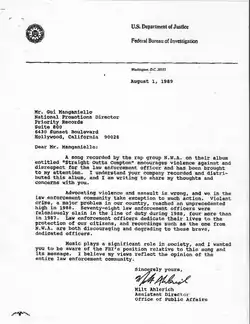 FBI letter to Priority Records about N.W.A.