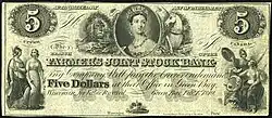$5 note issued in 1849 from its Green Bay, Wisconsin office