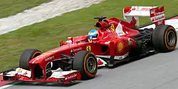 Alonso driving the F138 at the 2013 Malaysian Grand Prix