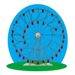 Hermann Eccentric Ferris Wheel with sliding cars, from US patent 1354436, 1915; forerunner of the 1920 Wonder Wheel, there is no record of it ever being built[9][183]