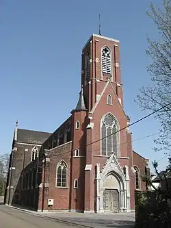 Religious building in Neo-Gothic style in brick.