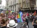 Double-Venus rainbow flag at London Pride parade, England, 2011