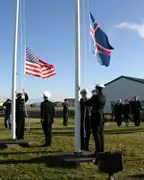 Image 11The flag of Iceland being raised and the flag of the United States being lowered as the U.S. hands over the Keflavík Air Base to the Government of Iceland. (from History of Iceland)