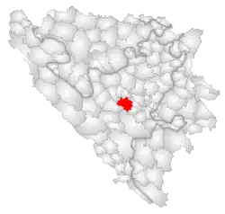 Location of Fojnica within Bosnia and Herzegovina.
