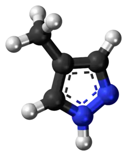 Ball-and-stick model of the fomepizole molecule
