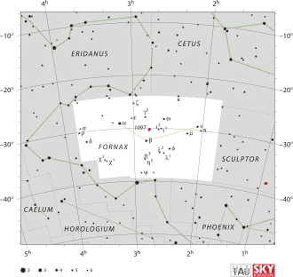Location of χ Fornacis (circled)