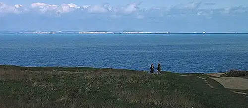 View of the White Cliffs of Dover, England, from Cap Gris Nez, France