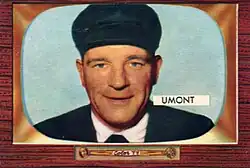 Portrait of Frank Umont on a baseball card