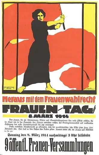 Poster for International Women's Day, March 8, 1914. Claiming voting rights for women.