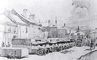 French auto trucks and ambulances parked in the Place Garriere