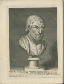 Book page scan showing engraving of bust of Homer