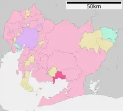 Location of Gamagōri in Aichi Prefecture