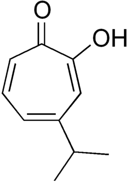 Hinokitiol – composed of cycloheptatriene ring, isopropyl, carbonyl and hydroxy groups (isopropyl cycloheptatrienolone).