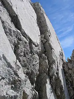 Crux on the upper part of the Gamsängersteig