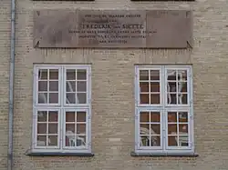 Plaque commemorating Frederick VI's conversion of the building into a hospital for sick and wounded soldiers