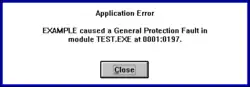 Error message for a general protection fault in Windows 3.1x
