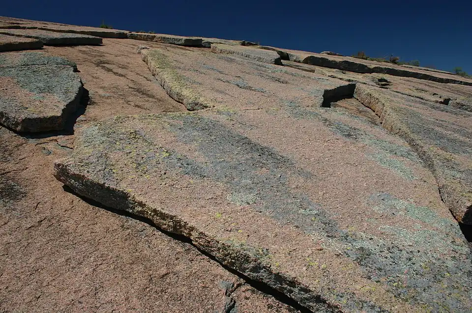 Image 13Pressure release of granite in the Enchanted Rock State Natural Area of Texas, United States. The photo shows the geological exfoliation of granite dome rock. (Taken by Wing-Chi Poon on 2nd April 2005.) (from Portal:Earth sciences/Selected pictures)