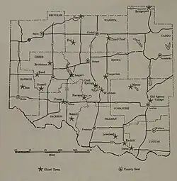 Map of ghost towns in Southwestern Oklahoma