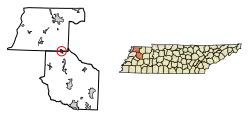 Location of Kenton in Gibson County, Tennessee.