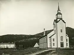 Gildeskål Church, wood, neo-gothic, long church (1881) photo (1890) Thomhav /Riksantikvaren