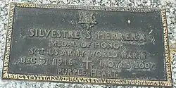 Grave-site of Silvestre S. Herrera located in West Resthaven Park Cemetery, Section 26; Block 16; Lot 1. Hererra was awarded the Medal of Honor in World War II.