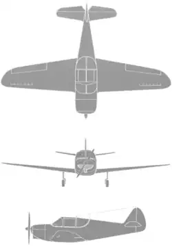 3-view silhouette drawing of the Globe GC-1A Swift