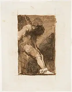 Prisionero encadenado, sentado de perfil a la izquierda, Prado