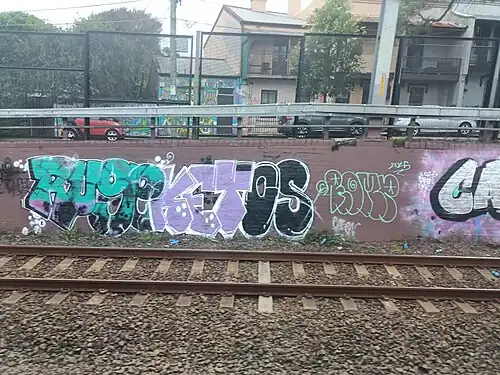 Spray paint cans alongside railway tracks in Sydney, 2025