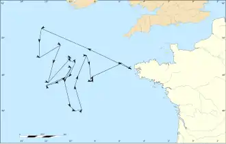 Route of the main squadron under Villaret-Joyeuse