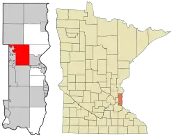 Location of the city of Grant within Washington County, Minnesota