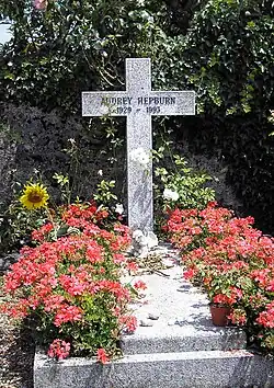 Hepburn memorial at her burial site in Europe.