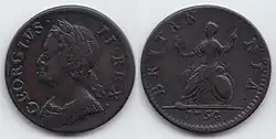 a small copper coin with a woman's head on one side and Britannia on the other