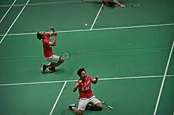 Greysia Polii and Apriyani Rahayu celebrates after winning 2020 Indonesia Masters