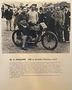 WH 'Wal' Phillips on his 346cc Grindlay Peerless JAP, 1928