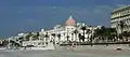 View of the hotel and the Promenade des Anglais from the beach.