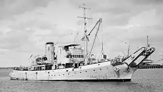 HMAS Kangaroo, a Bar-class boom defence vessel of the Royal Australian Navy in 1947.
