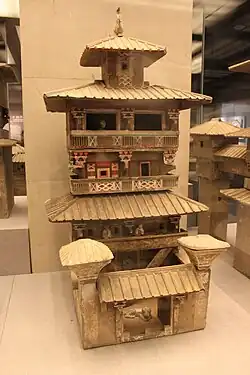 Painted elements can be seen on Han dynasty pottery tower.