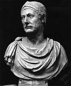 a black and white photograph of a bronze head depicting Hannibal