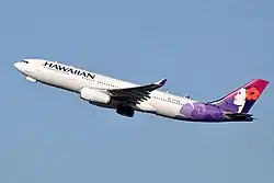 A Hawaiian Airbus A330-243 departing from Seattle.