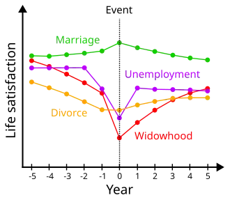 Diagram showing the effects of different events on life satisfaction over time